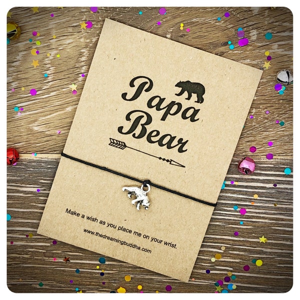 Papa Bear Wish Bracelet, Love My Daddy Gift, Fathers Day Card, New Dad Wishlet, Strong Daddy Cord Bracelet