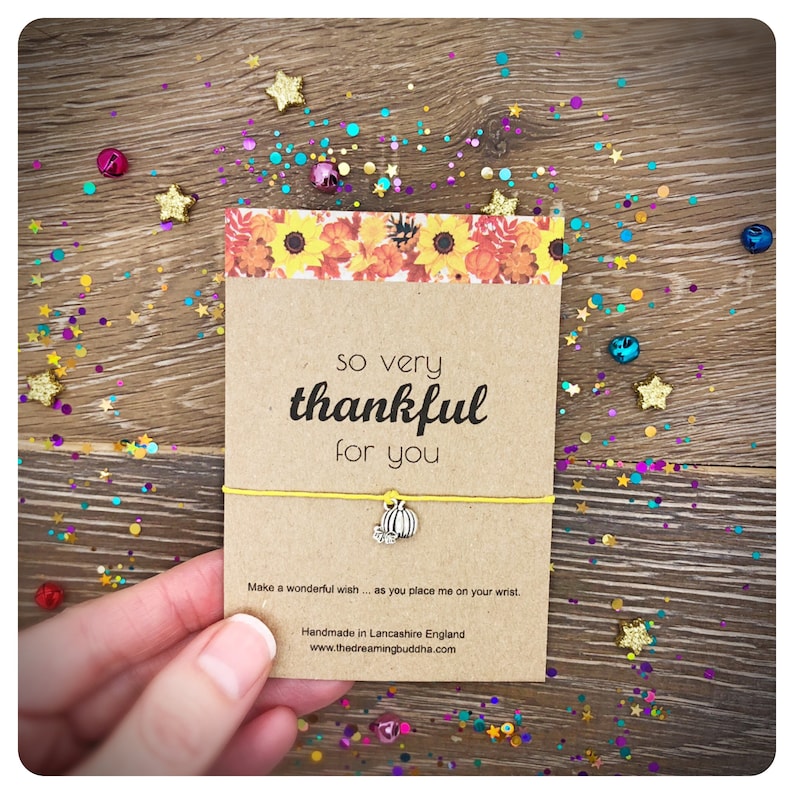 Thanksgiving Wish Card, Thankful Wish Bracelet, Thanksgiving Pumpkin, Thanksgiving Table Decoration, Thanksgiving Dinner Gift, image 1