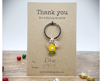 Thank You For Helping Me Grow Teacher Gift, End Of Term Teacher Keyring, Personalised Teacher Gift