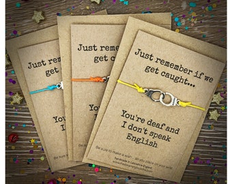 Pack Of Three Partners In Crime Wish Bracelets, Matching Handcuff Wish Bracelets, BFF Presents, Hen Party Favours