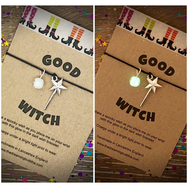 Good Witch Wish Bracelet, Glow in the Dark Bracelet, Witch Halloween Gift, Magical Glow Bracelet, Good Witch Jewellery