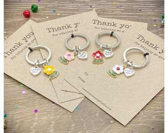 Set Of 4 School Teacher Thank You Gifts, Pack Of Four Thank You For Helping Me Grow Keyrings, Appreciation Keychains, Bulk Teacher Presents