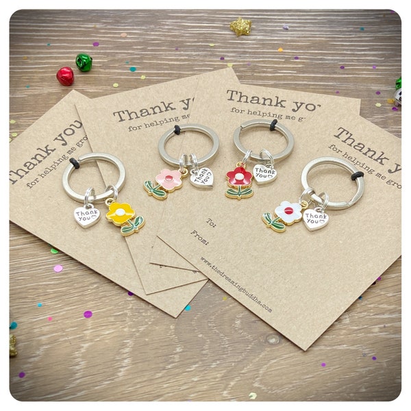 Set Of 4 School Teacher Thank You Gifts, Pack Of Four Thank You For Helping Me Grow Keyrings, Appreciation Keychains, Bulk Teacher Presents