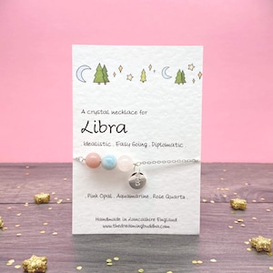 Libra Crystal Necklace, September October Birthday Gift, Zodiac Choker, Personalised Star Sign, Handmade Libra Jewellery, Birthstone Gift