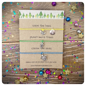 Vegan Gift, Environmental Wish Bracelet, Earth Day Card, Save The Planet Bracelets, Save The Bees Card image 2