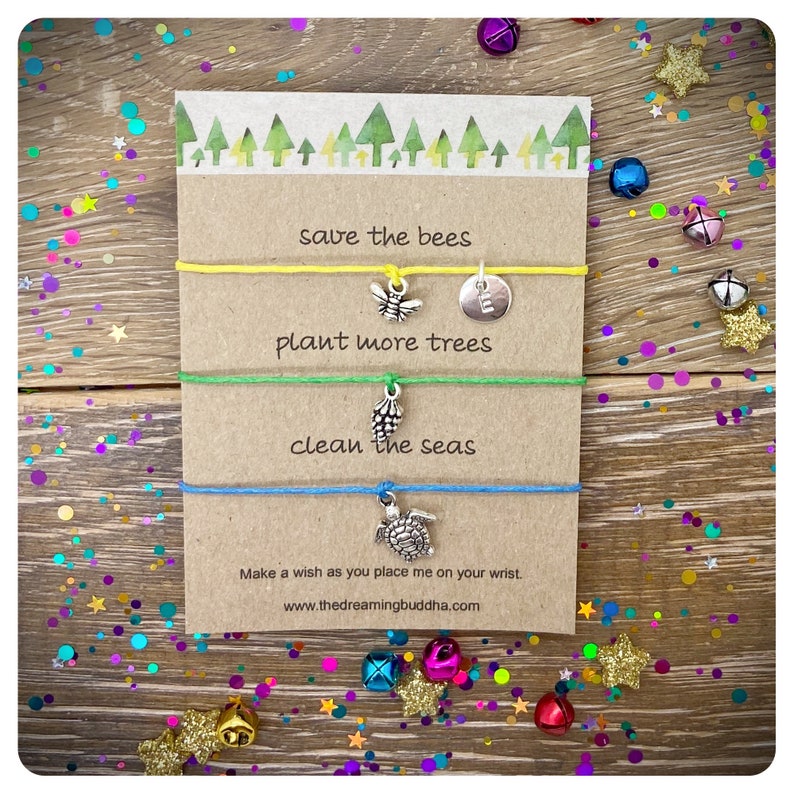 Vegan Gift, Environmental Wish Bracelet, Earth Day Card, Save The Planet Bracelets, Save The Bees Card image 2