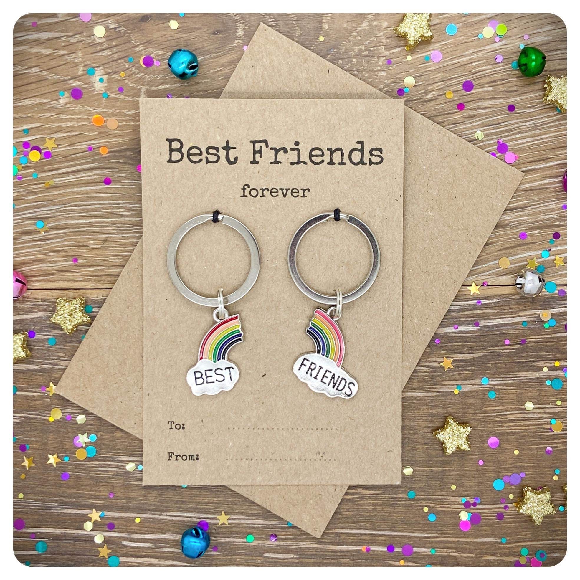 Best Friends Forever Double Keychain, One for You One for Me Rainbow ...