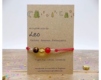 Leo Zodiac Crystal Bracelet, Horoscope Gift, Astrology Birthstone Anklet, Personalised Star Sign Gift, Personalised Leo Birthday Card