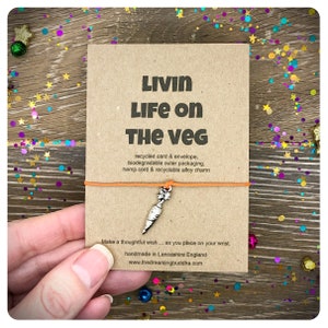 Living Life On The Veg, Vegetarian Wish Bracelet, Vegan Gift Card, Eco Bracelet, Environmental Activist