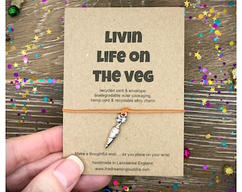 Living Life On The Veg, Vegetarian Wish Bracelet, Vegan Gift Card, Eco Bracelet, Environmental Activist