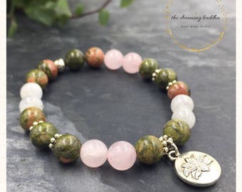 Healthy Pregnancy Birth Conception Bracelet Fertility Bracelet Unakite Moonstone Rose Quartz Yoga Bracelet Jewelry Gemstone Jewellery Gift