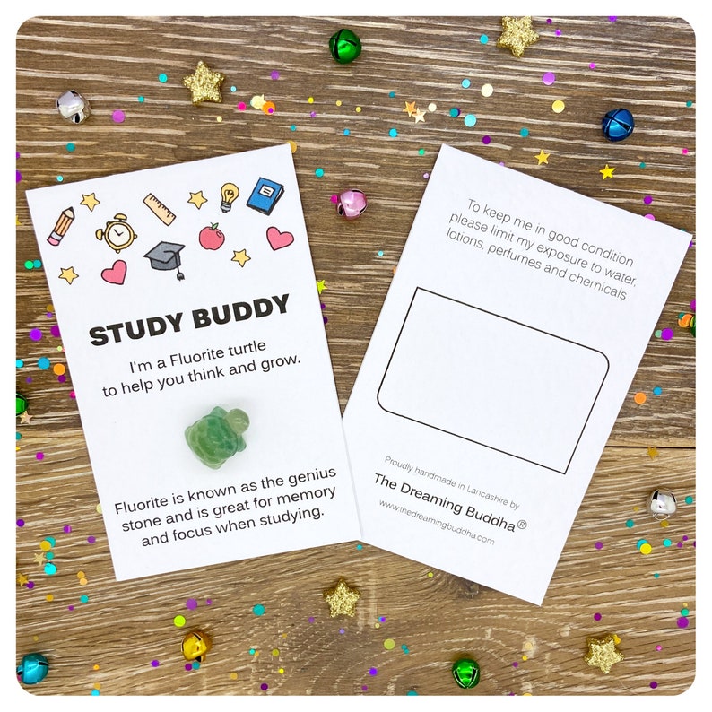 Green Fluorite turtle study card with area at the back for gift note