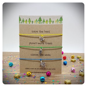 Vegan Gift, Environmental Wish Bracelet, Earth Day Card, Save The Planet Bracelets, Save The Bees Card image 1