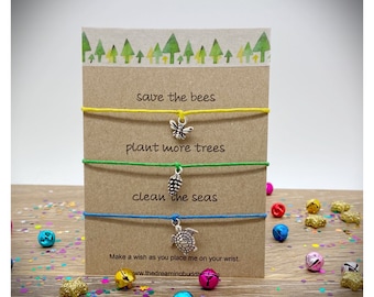 Vegan Gift, Environmental Wish Bracelet, Earth Day Card, Save The Planet Bracelets, Save The Bees Card