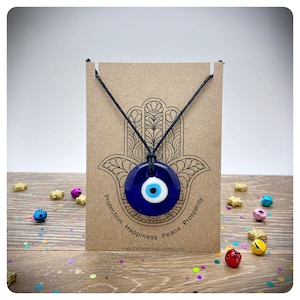 Glass Evil Eye Necklace, Turkish Blue Eye Pendant, Adjustable Long Eye Necklace, Nazar Protection Amulet, Hamsa Hand Gift, Eye Jewellery