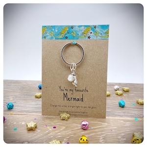Personalised Mermaid Keychain, Mermaid Keyring With Glow In The Dark Bead, Mermaid Bag Charm