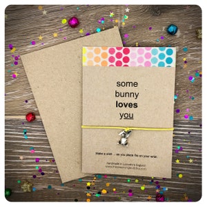 Some Bunny Loves You Wish Bracelet, Rabbit Hug Card, Bunny Bracelet, Rabbit Bracelet, Love You Card