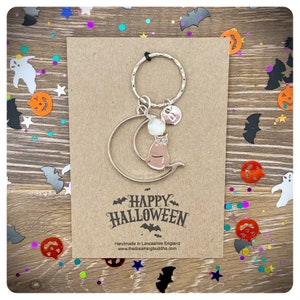 Portachiavi Cat Moon, portachiavi halloween, glow in the dark bag charm. Regalo personalizzato di tutti i doni