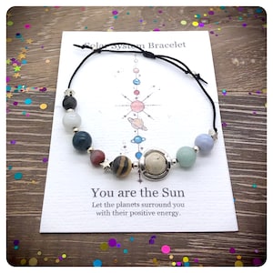 Adjustable Planet Bracelet, Gemstone Solar System Bracelet, Crystal Universe Gift, Space Bracelet, Stone Solar System,