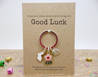 Good Luck Rabbit Keyring, Lucky Driving Test Gift, New School Bag Charm, Exam Luck, New Job Card, Thinking Of You, Lucky Bunny Keychain