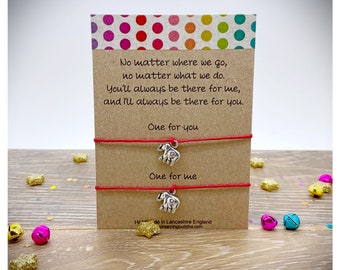Elephant Animal Lover Gift, Elephant Friendship Quote Card Gift, Personalised Matching Bracelet Set, Memory Elephant Jewelry