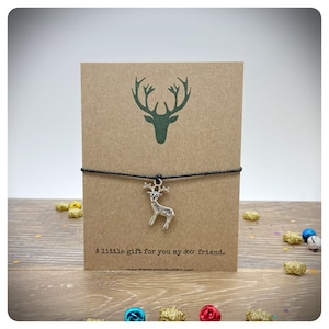 Deer Friend Card Wish Bracelet, Silver Stag Deer Charm Bracelet, Deer Friend Pun Card, Thinking Of You Gift