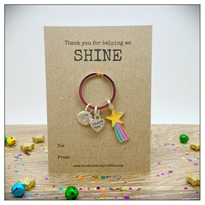 Thank You For Helping Me SHINE Teacher Gift, End Of Term Keyworker Keyring, Personalised Classroom Assistant Keychain, End Of Term Card