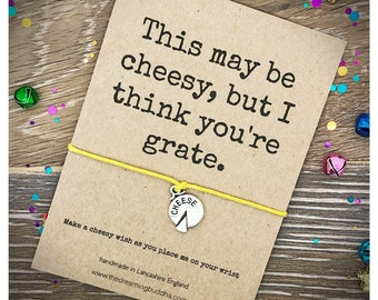 Friendship Wish Bracelet, Cheese Lover Card, Cheesy Gift, Cheddar Cheese Jewellery, Funny Wishlet