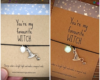 Glowing Witch Wish Bracelet, Girl Halloween Gift, Favourite Witch String Bracelet, Glow in the Dark Jewellery, Magical Halloween Jewelry