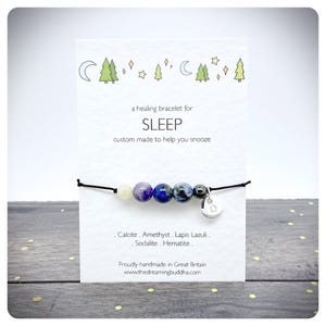 Crystal Sleep Bracelet, Personalised Insomnia Adjustable Bracelet, Anxiety Menopause Stress Bracelet Gift Card