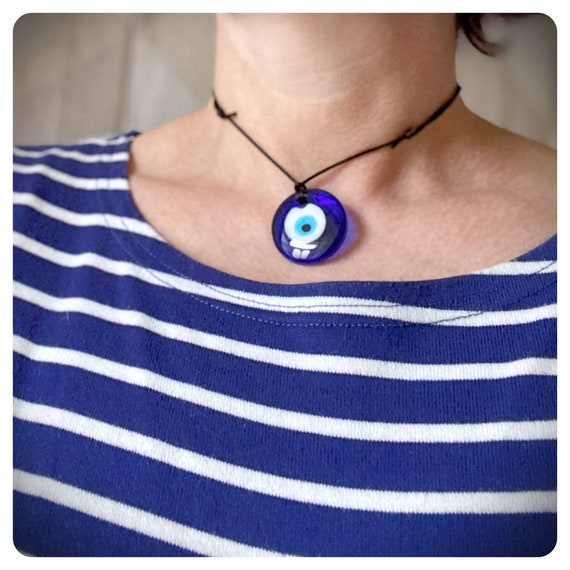 Glas Evil Eye Choker, Verstellbare große Augen Halskette, Nazar Schutz  Amulett, Türkische Blaue Augen Anhänger, - .de