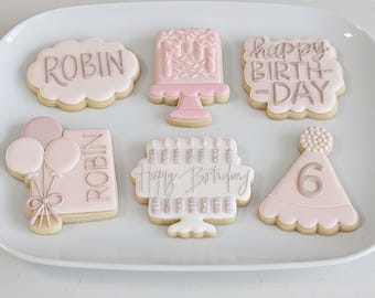 Birthday Cookie Cutter Set: 6-Piece Cake, Balloon, candle Name Plaque and hat