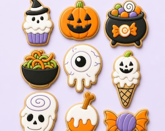 Halloween Cookie Cutter & Stamp Set 2026 | Pumpkin, Ghost, Eyeball, Candy, Skull, Cauldron