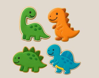 Cute Dinosaur Cookie Cutter Set – 4 Piece Kawaii Dino Cutters for Kids Parties, Baby Showers, and Birthday Cookies