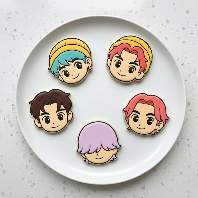 Ensemble d'emporte-pièces et d'estampes K-Pop Boy Group | Biscuits idoles imprimés en 3D inspirés des dessins animés image 1