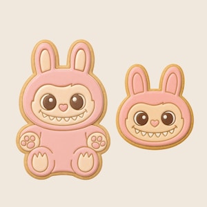 Fluffy monster cookie cutter, plush doll cookie cutter, monster elves cookie cutter, face cookie, cute, toy, sitting labubu