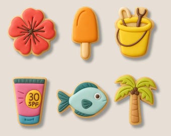 Summer Beach Cookie Cutter Set: Tropical, Popsicle, Fish Shapes