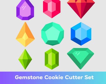 Gem Cookie Cutter Set | Crystal, Diamond, Ruby, Emerald, Sapphire Shapes | Geometric Gem Cookie Cutters