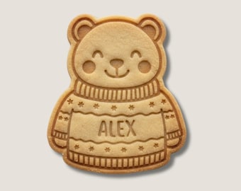 Custom name cute bear cookie cutter & stamp | Holiday Sweater