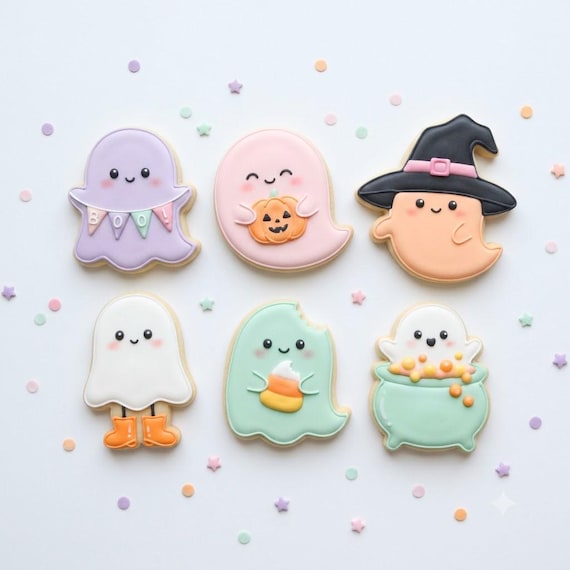 Kawaii Ghost Halloween Cookie Cutter Set, 6 Piece mini Cute Ghost Cutter Collection