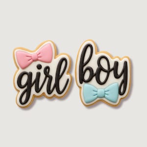 Gender Reveal Cookie Cutter Set: &quot;Girl&quot; & &quot;Boy&quot; cutter with Bows