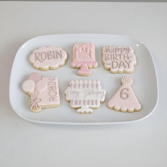 Birthday Cookie Cutter Set: 6-Piece Cake, Balloon, candle Name Plaque and hat