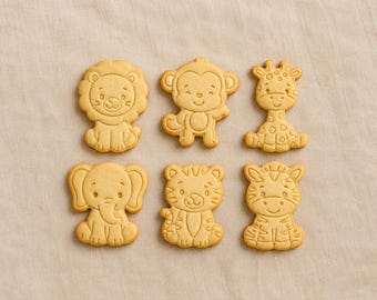 Ensemble de tampons à biscuits Animaux du safari – Lion, singe, girafe, éléphant, tigre et zèbre