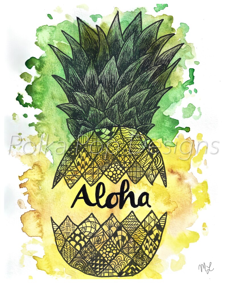 Watercolor aloha Aloha Pineapple Print Pineapple painting Aloha painting Pineapple drawing Watercolor pineapple