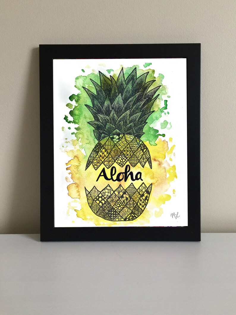 Watercolor aloha Aloha Pineapple Print Pineapple painting Aloha painting Pineapple drawing Watercolor pineapple