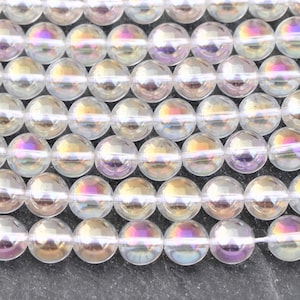 8mm Angel Aura Quartz Beads, Full or Half Strand, Round, Crystal Quartz, AB, Aurora, Mystic, Mystic Quartz, Aura Quartz, Rainbow, Bubbles
