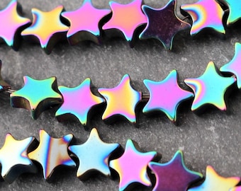 Electroplated Hematite Star Beads, 6mm, Non magnetic, Half Strand or Full Strand, 6mm Hematite, 6 mm, Rainbow, Multi Color, Star Beads