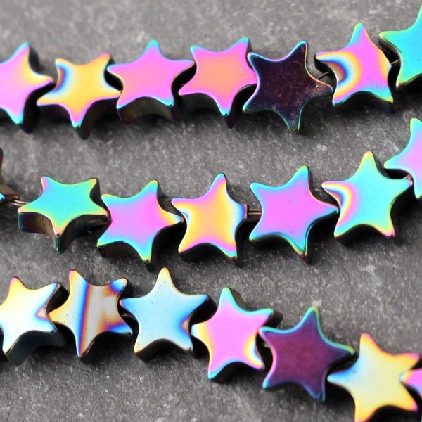 Electroplated Hematite Star Beads, 6mm, Non magnetic, Half Strand or Full Strand, 6mm Hematite, 6 mm, Rainbow, Multi Color, Star Beads