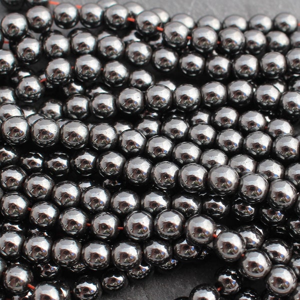 6mm Hematite Beads, Round, Full Strand, Hematite Rounds, Metallic Beads, Dark Gray, 6mm Beads, Non Magnetic
