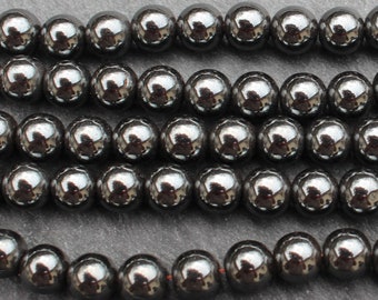 8mm Hematite Beads, Round, Full Strand, Hematite Rounds, Metallic Beads, Dark Gray, 8mm Beads, Hematite 8mm, Non Magnetic